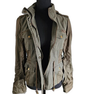American Rag Utility Jacket Cotton & Nylon Hooded Full Zip Army Green sz S